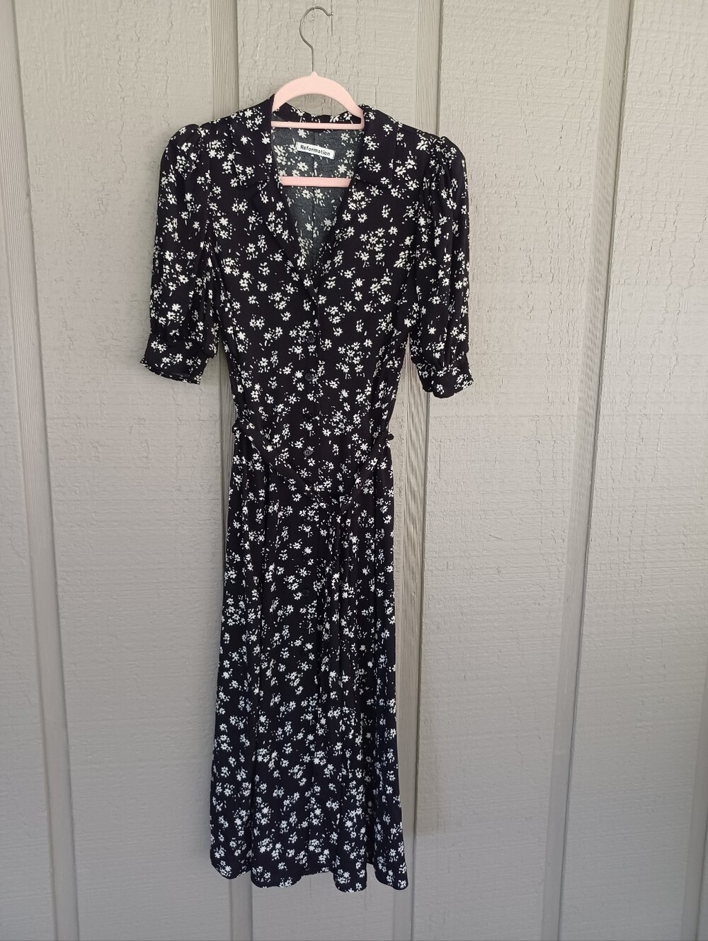 Reformation Mavi Floral Midi Dress Size 4 Puff Sleeve Button Tie Waist Feminine